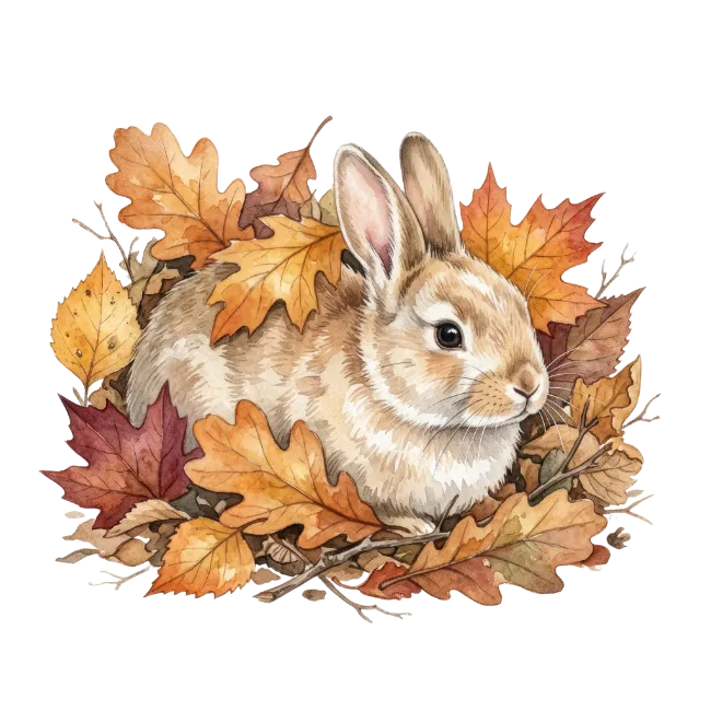 Cute Bunny Surrounded By Autumn Leaves