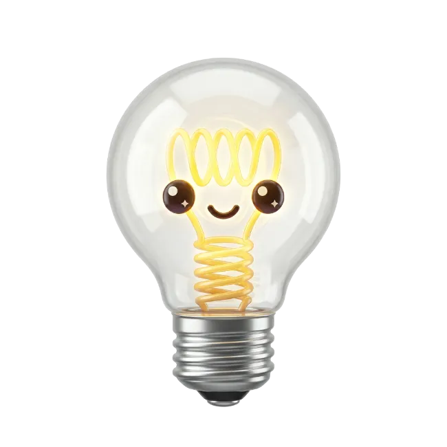 Cute Cartoon Light Bulb with Face
