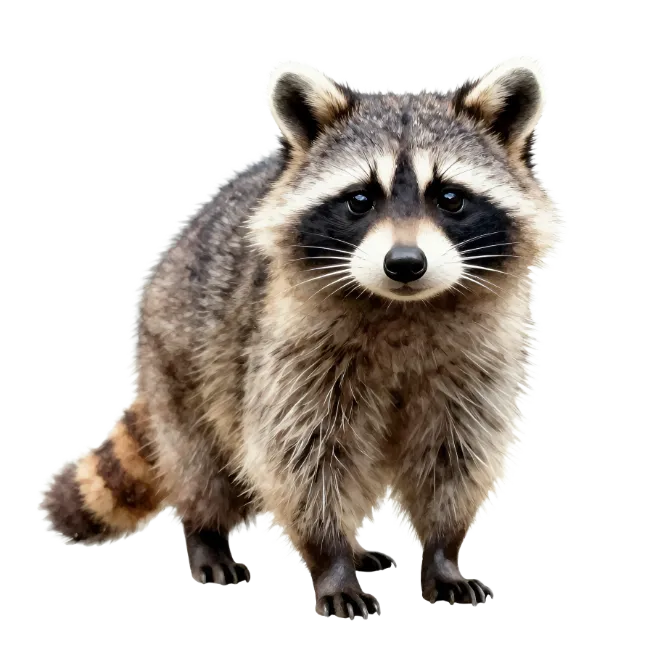 Cute Raccoon Standing on White Background