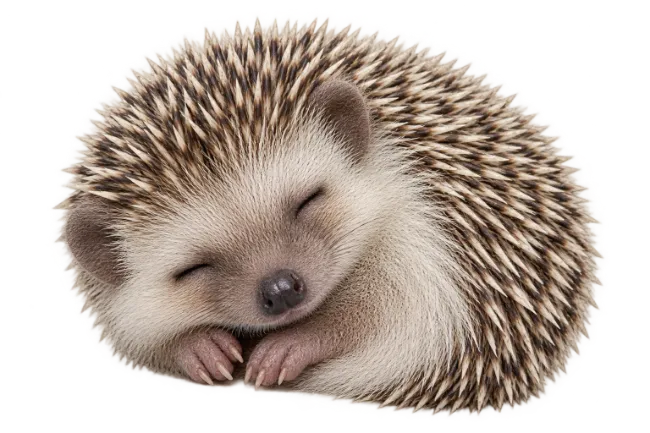 Cute Sleeping Hedgehog Rolled Into A Ball