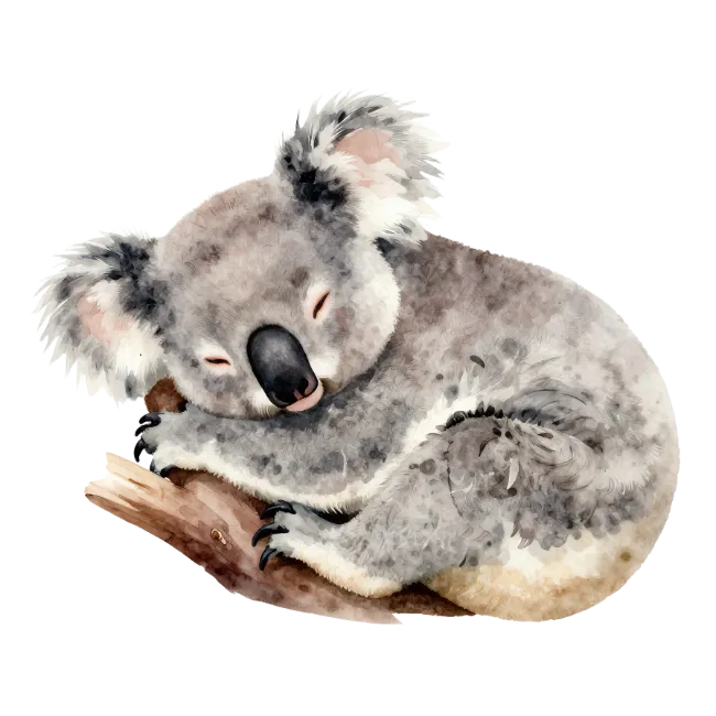 Cute Sleeping Koala Watercolor Illustration