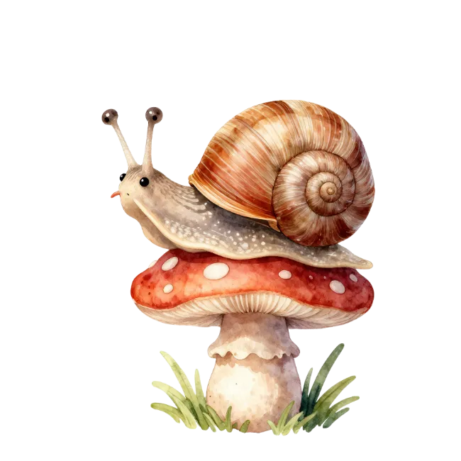 Cute Snail on Red Mushroom