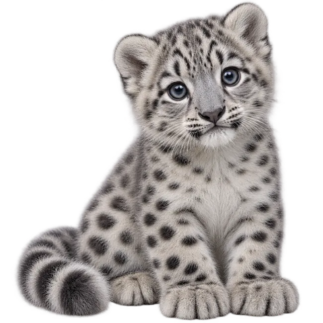 Cute Snow Leopard Cub Sitting
