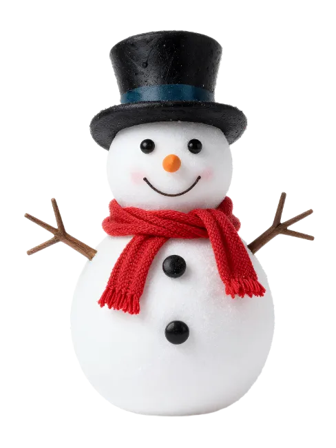 Cute Snowman with Top Hat and Red Scarf
