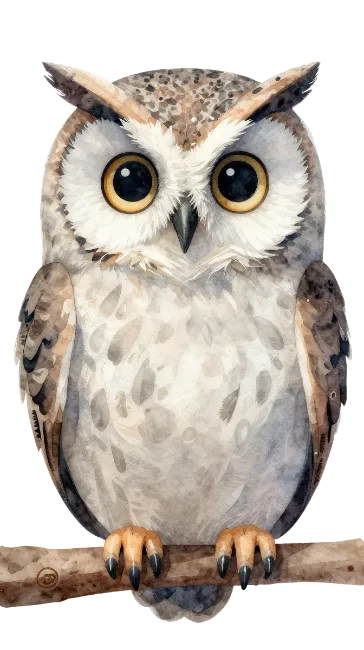 Cute Watercolor Owl Perched on Branch