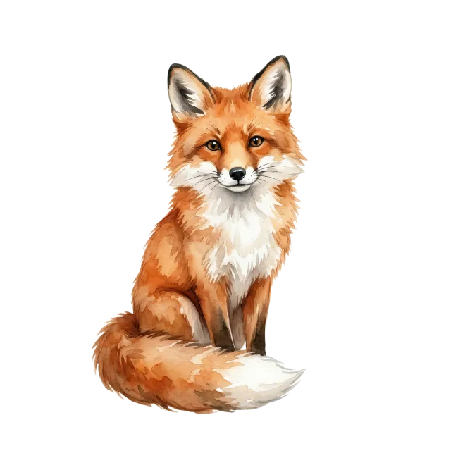 Cute watercolor red fox sitting illustration