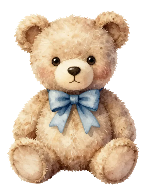 Cute watercolor teddy bear with blue bow