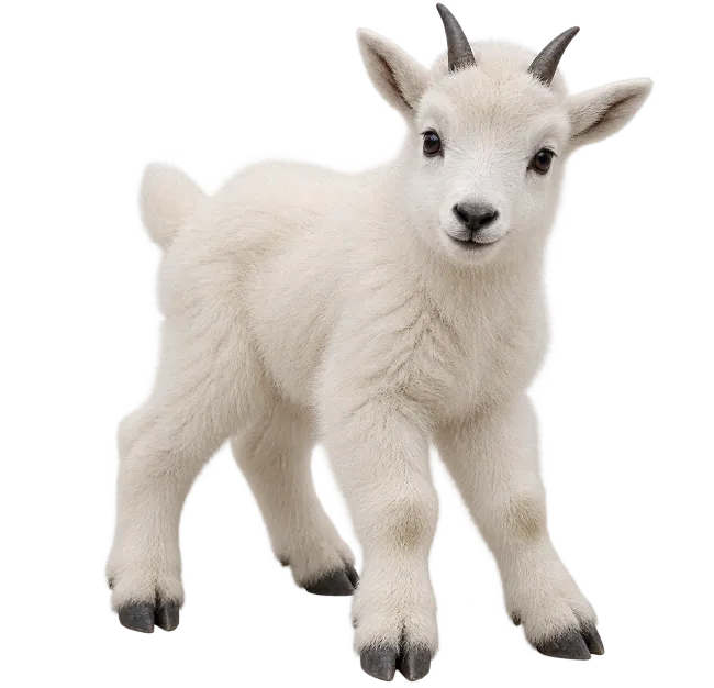 Cute White Baby Goat with Horns