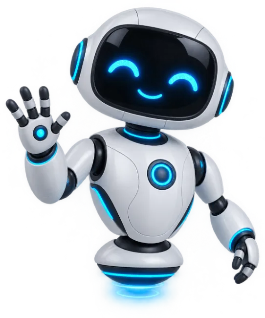 Cute White Robot Waving Hello
