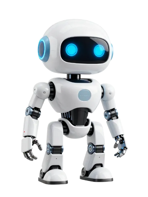 Cute White Robot with Glowing Blue Eyes