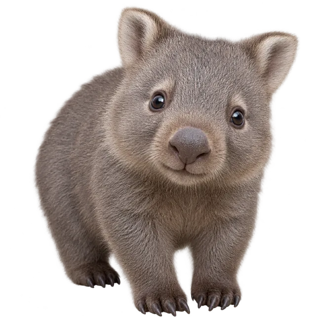 Cute Wombat Standing on White Background