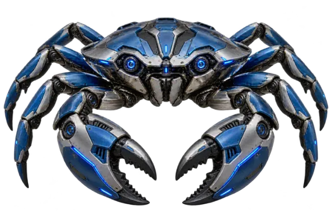 Cybernetic Blue Mechanical Crab Robot