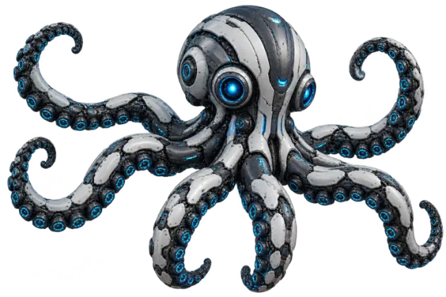 Cybernetic Mechanical Octopus with Glowing Blue Lights