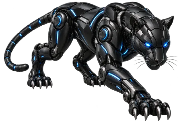 Cybernetic Panther with Glowing Blue Lights