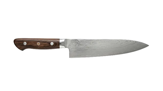 Damascus steel chef knife with wooden handle