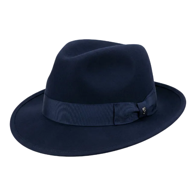 Dark Blue Fedora Hat with Ribbon