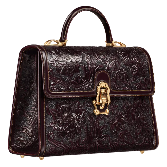 Dark Brown Embossed Leather Handbag