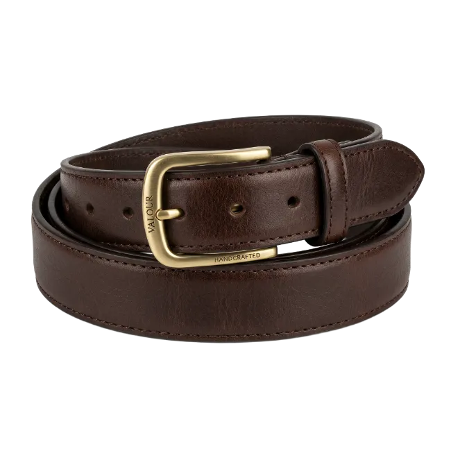 Dark Brown Leather Belt with Gold Buckle
