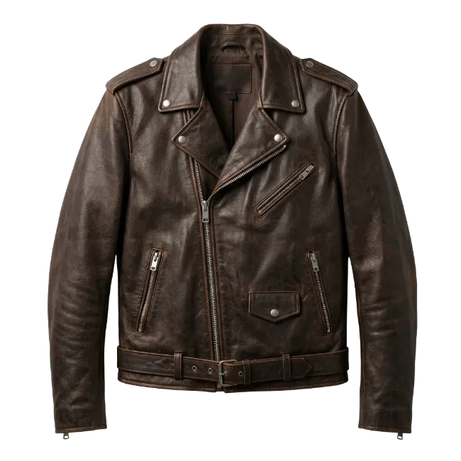 Dark Brown Leather Biker Jacket