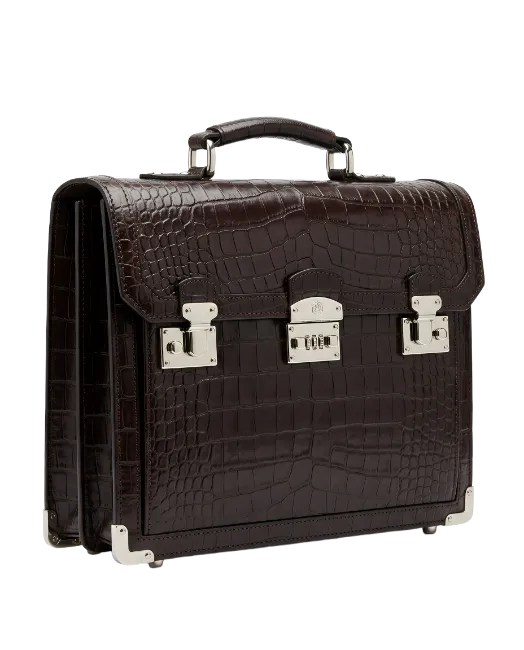 Dark brown leather briefcase with combination lock