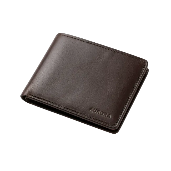 Dark Brown Leather Wallet with Brand Name