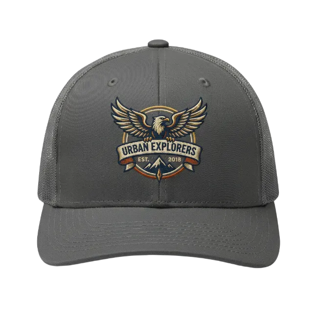 Dark Gray Trucker Hat with Eagle Emblem