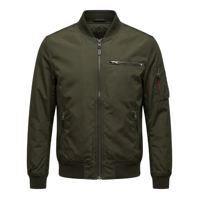 Dark Green Bomber Jacket with Zipper Pockets