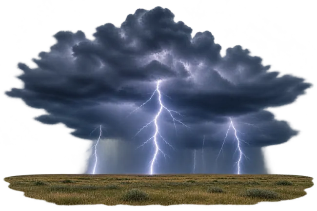 Dark Thunderstorm Clouds with Lightning Over Prairie