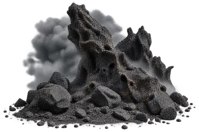 Dark Volcanic Rock Formation with Dust and Smoke