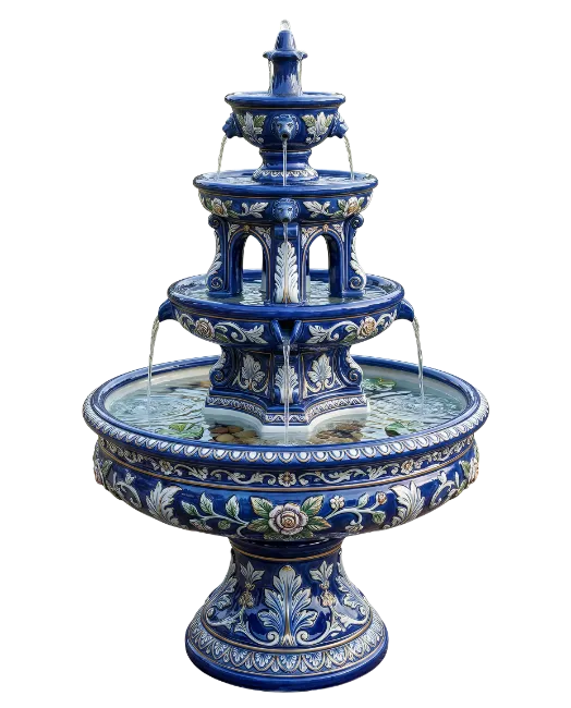 Decorative Blue Ceramic Tiered Water Fountain