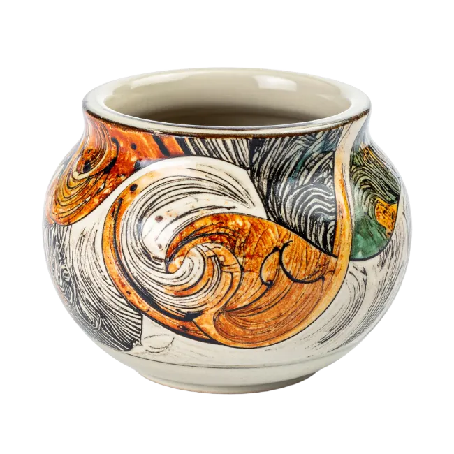 Decorative Ceramic Pot With Swirl Patterns