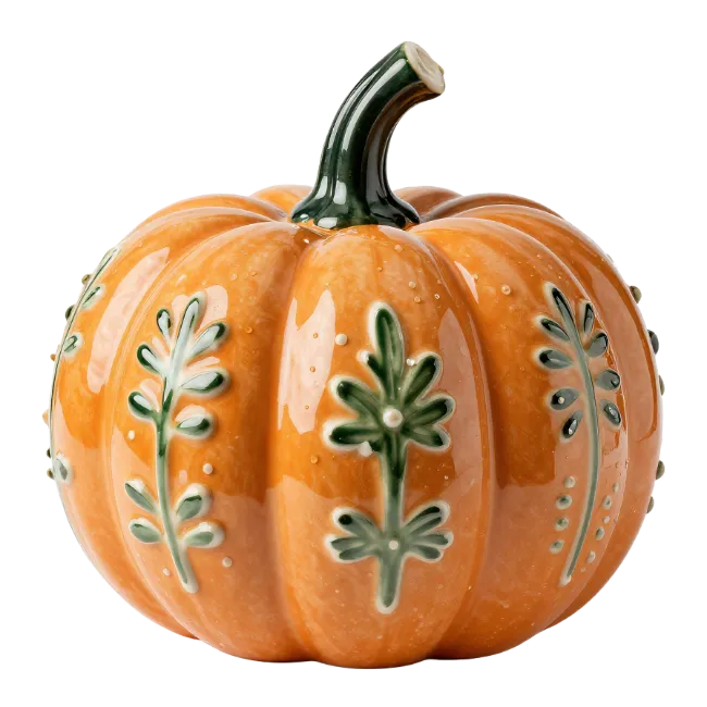 Decorative Ceramic Pumpkin with Leaf Patterns