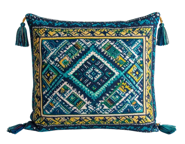 Decorative embroidered pillow with tassels