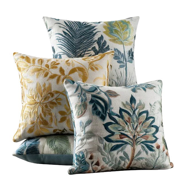 Decorative Throw Pillows with Botanical Embroidery