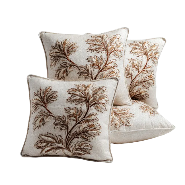Decorative Throw Pillows with Brown Leaf Patterns