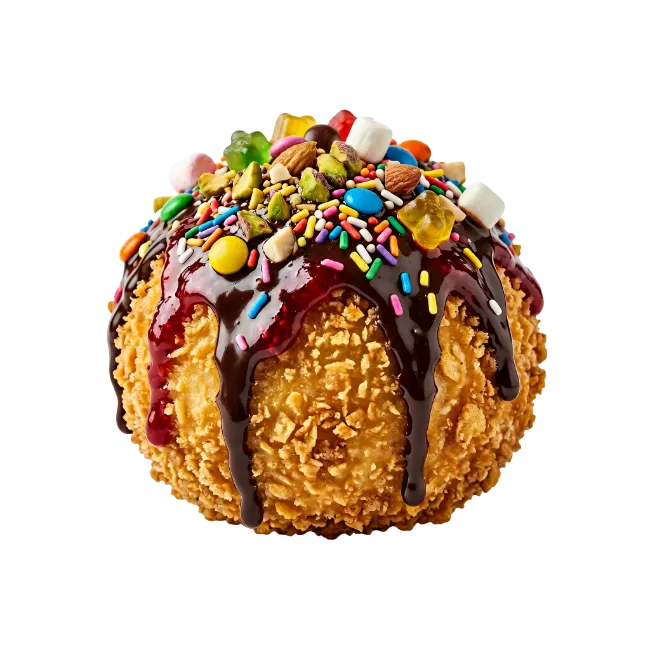 Deep Fried Ice Cream Ball with Chocolate and Candy