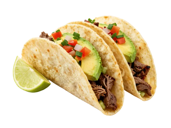 Delicious beef tacos with avocado and lime