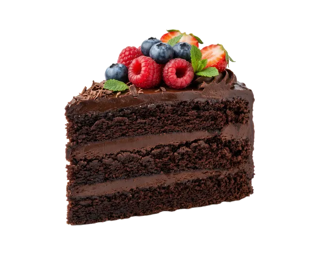 Delicious Chocolate Cake Slice with Berries
