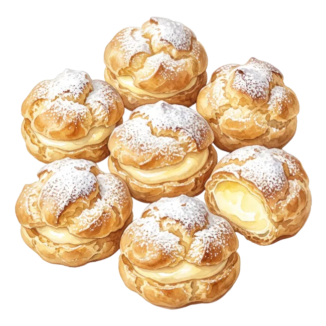 Delicious Cream Puffs Dusted With Powdered Sugar