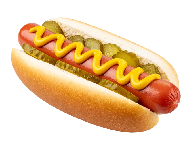 Delicious Hot Dog with Mustard and Pickles