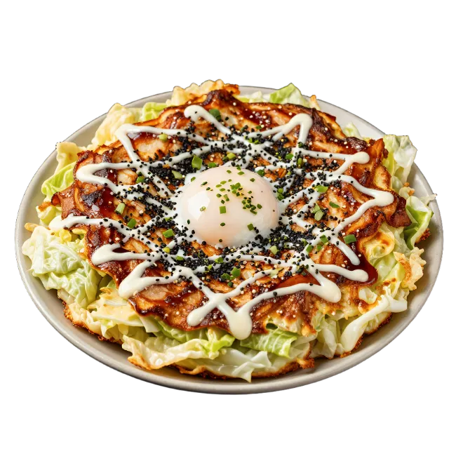 Delicious Japanese Okonomiyaki Pancake with Egg