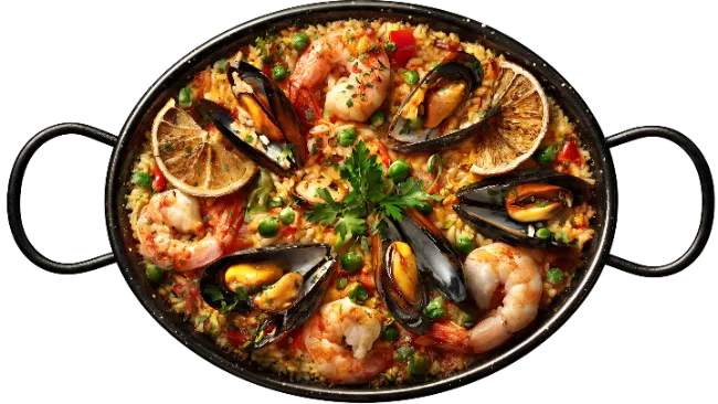 Delicious Spanish Seafood Paella in a Pan