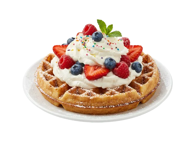 Delicious Waffle with Whipped Cream and Berries