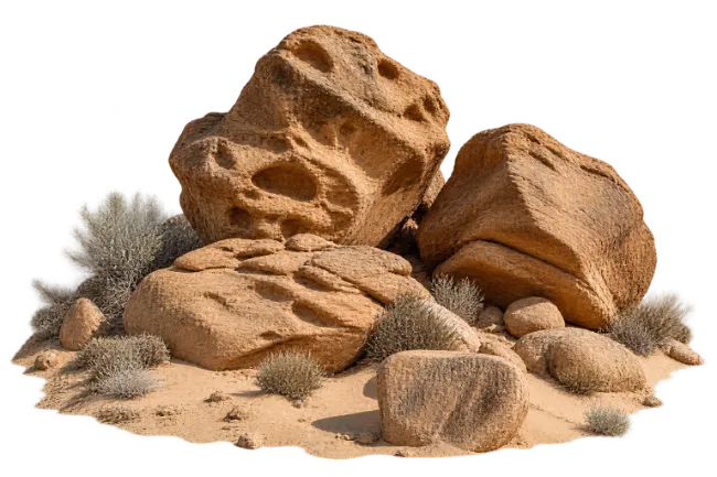 Desert Sandstone Boulders with Dry Shrubs