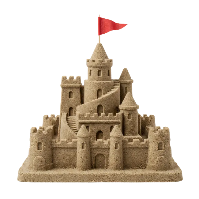 Detailed Sandcastle with Red Flag on Top