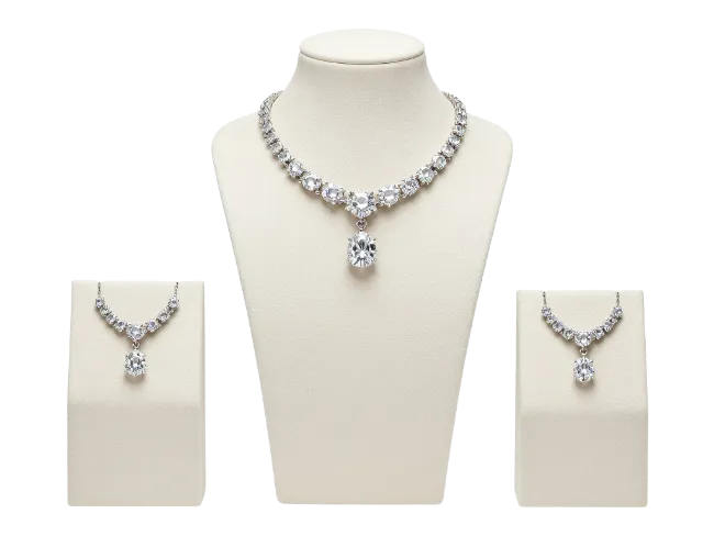 Diamond Necklace and Earrings Jewelry Set