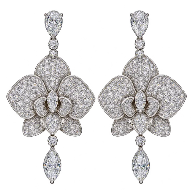 Diamond Orchid Drop Earrings