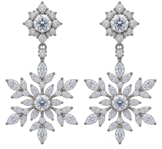 Diamond Snowflake Drop Earrings