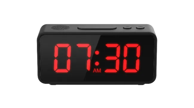 Digital alarm clock showing time