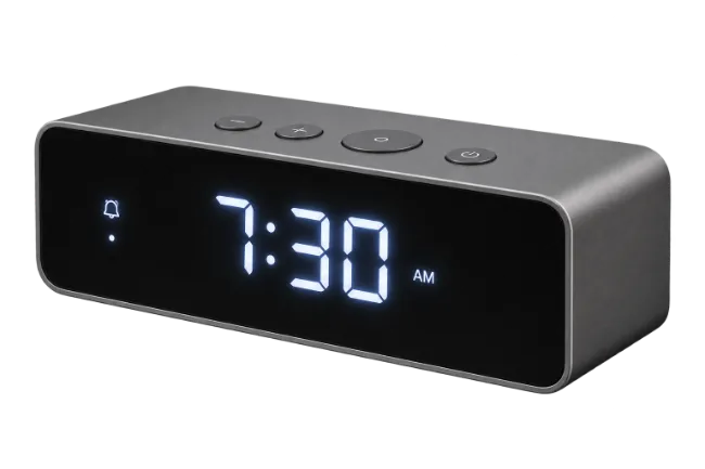 Digital alarm clock with glowing LED display